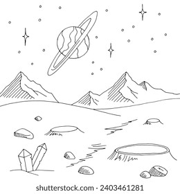Alien planet graphic black white space landscape sketch illustration vector 