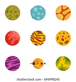 Alien planet icons set. Flat set of 9 alien planet vector icons for web isolated on white background