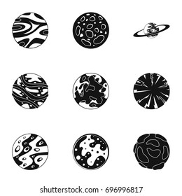 Alien planet icons set. Simple set of 9 alien planet vector icons for web isolated on white background