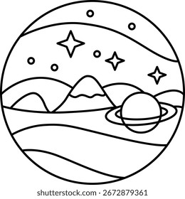 Alien Planet Landscape Coloring Page