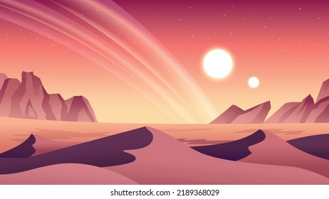 Alien planet landscape. Desert planet surface vector illustration.