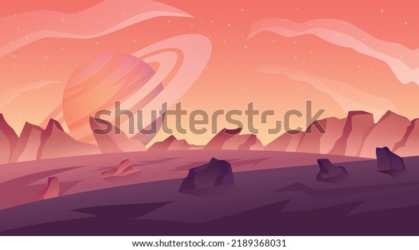 Alien planet landscape. Desert planet
surface vector
illustration.