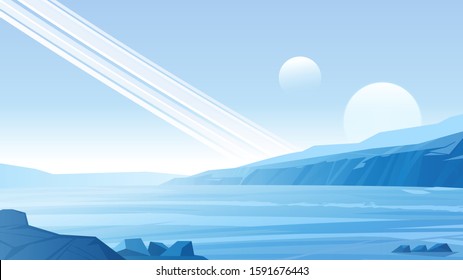 Alien planet landscape vector background. Fantasy planet surface. 