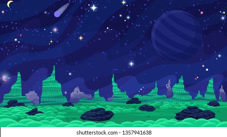 alien planet parallax landscape. vector illustration