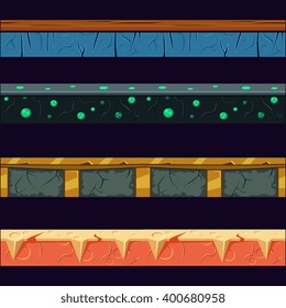 Alien Planet Platformer Level Floor Design Set  In 2-d Vector Looped Pattern