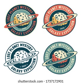 Alien planet - retro space badge. Astronautic vintage emblem. Vector illustration.