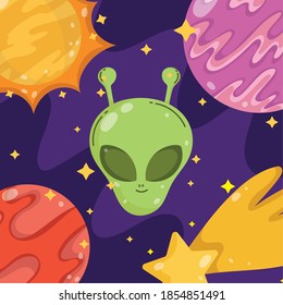 alien planet star space galaxy astronomy in cartoon style vector illustration