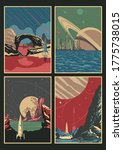 Alien Planets Landscape Set Retro Future Illustrations, Planets, Space Rockets, Skies