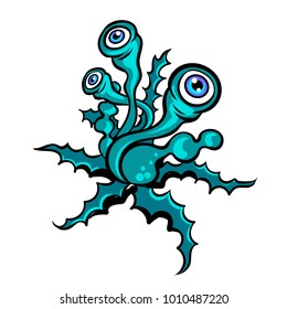 Alien plant creature pop art retro vector illustration. Isolated image on white background. Comic book style imitation.