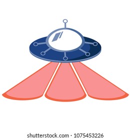 Alien plate, ship, rocket. Spaceship with signal sensors, legs, antenna, and spotlights. alien creatures, living creatures. Space, science, research. Modern vector flat image design isolated white
 