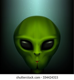 The alien portrait on the dark mesh background with rays of light