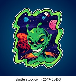 Retrato alienígena en ilustración de vector espacial