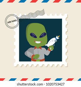 Alien postage stamp on air mail envelope