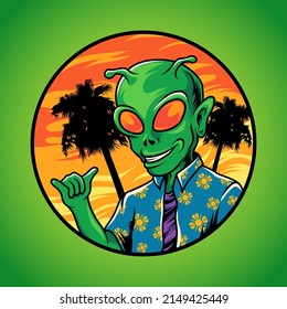 Alien potrait in summer vector illustration