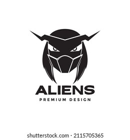 alien predator face with mask logo design, vector graphic symbol icon sign illustration