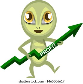 Alien with profit arrow, illustration, vector on white background.