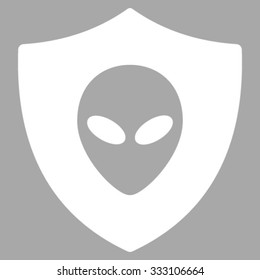 Alien Protection vector icon. Style is flat symbol, white color, rounded angles, silver background.