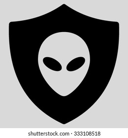 Alien Protection vector icon. Style is flat symbol, black color, rounded angles, light gray background.