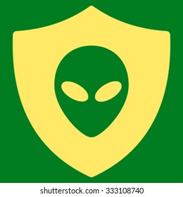Alien Protection vector icon. Style is flat symbol, yellow color, rounded angles, green background.