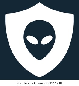 Alien Protection vector icon. Style is flat symbol, white color, rounded angles, dark blue background.
