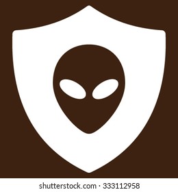 Alien Protection vector icon. Style is flat symbol, white color, rounded angles, brown background.