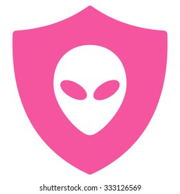 Alien Protection vector icon. Style is flat symbol, pink color, rounded angles, white background.