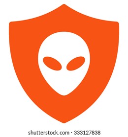 Alien Protection vector icon. Style is flat symbol, orange color, rounded angles, white background.