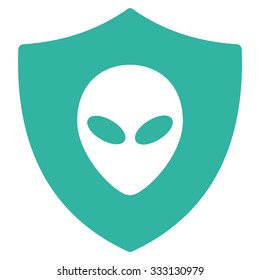 Alien Protection vector icon. Style is flat symbol, cyan color, rounded angles, white background.