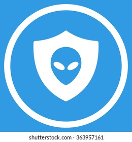 Alien Protection vector icon. Style is flat circled symbol, white color, rounded angles, blue background.