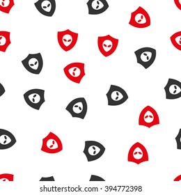 Alien Protection vector seamless repeatable pattern. Style is flat red and dark gray alien protection symbols on a white background.
