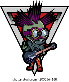 Alien punk playing guitar, steampunk