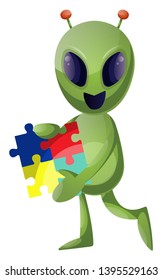 Alien with puzzle, illustration, vector on white background.
