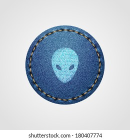 Alien in Realistic Denim  Icon Isolated on White Background