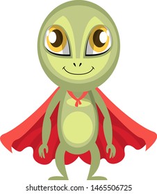 Alien with red cape, illustration, vector on white background.