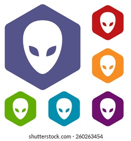 Alien rhombus icons set in different colors. Vector Illustration