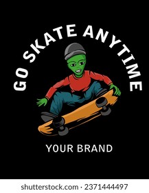 Alien riding skateboard vintage design
