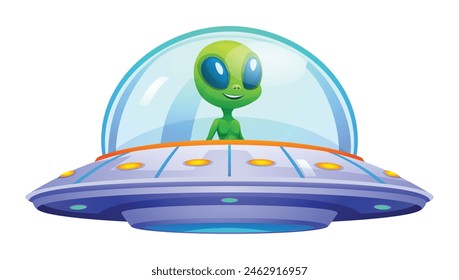 Alien riding ufo vector illustration isolated on white background
