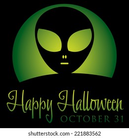 Alien rising moon Halloween card in vector format.