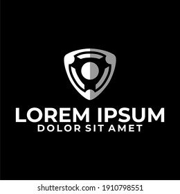 Alien robot head logo template with geometric spinner line art illustration in flat design monogram symbol
