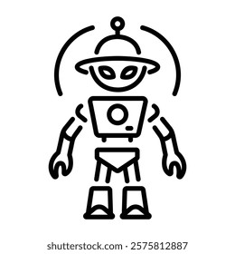 Alien robot icon in linear style 