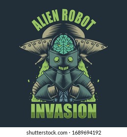 Alien Robot Invasion Vektorillustration Illustration für Ihr Unternehmen oder Ihre Marke