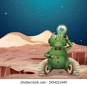 Alien robot on mars scene illustration