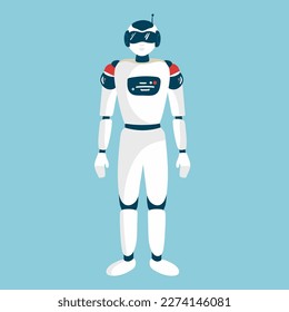 Alien robots, future technology cartoon characters. Robotic life forms, futuristic machines or cyborgs workers with artificial intelligence, claws on hands and glowing neon eyes vector