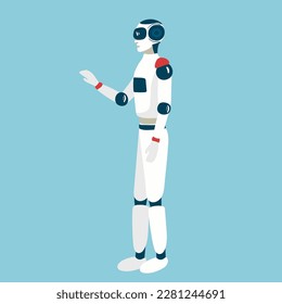 Alien robots, future technology cartoon characters. Robotic life forms, futuristic machines or cyborgs workers with artificial intelligence, claws on hands and glowing neon eyes vector,