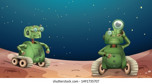 Alien robots on planet illustration