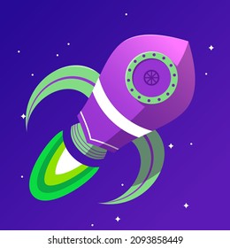 Alien rocket flying illustration for game and animations. Purple and green.