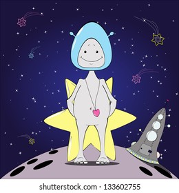 Alien with a rocket and a star.