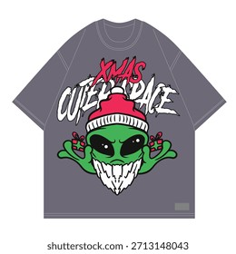 alienígena santa design gráfico tee para estilo de design streetwear 