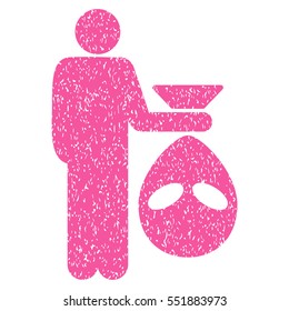 Alien Scalp grainy textured icon for overlay watermark stamps. Flat symbol with dust texture. Dotted vector pink ink rubber seal stamp with grunge design on a white background.
