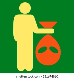Alien Scalp vector icon. Style is flat bicolor orange and yellow symbol, rounded angles, green background.
